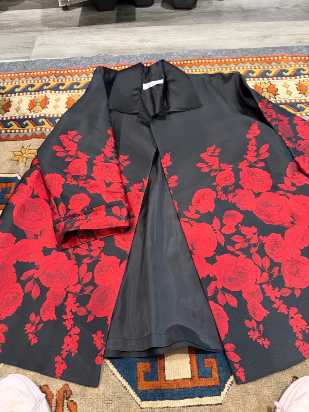 Black Blazer with Red Rose Print